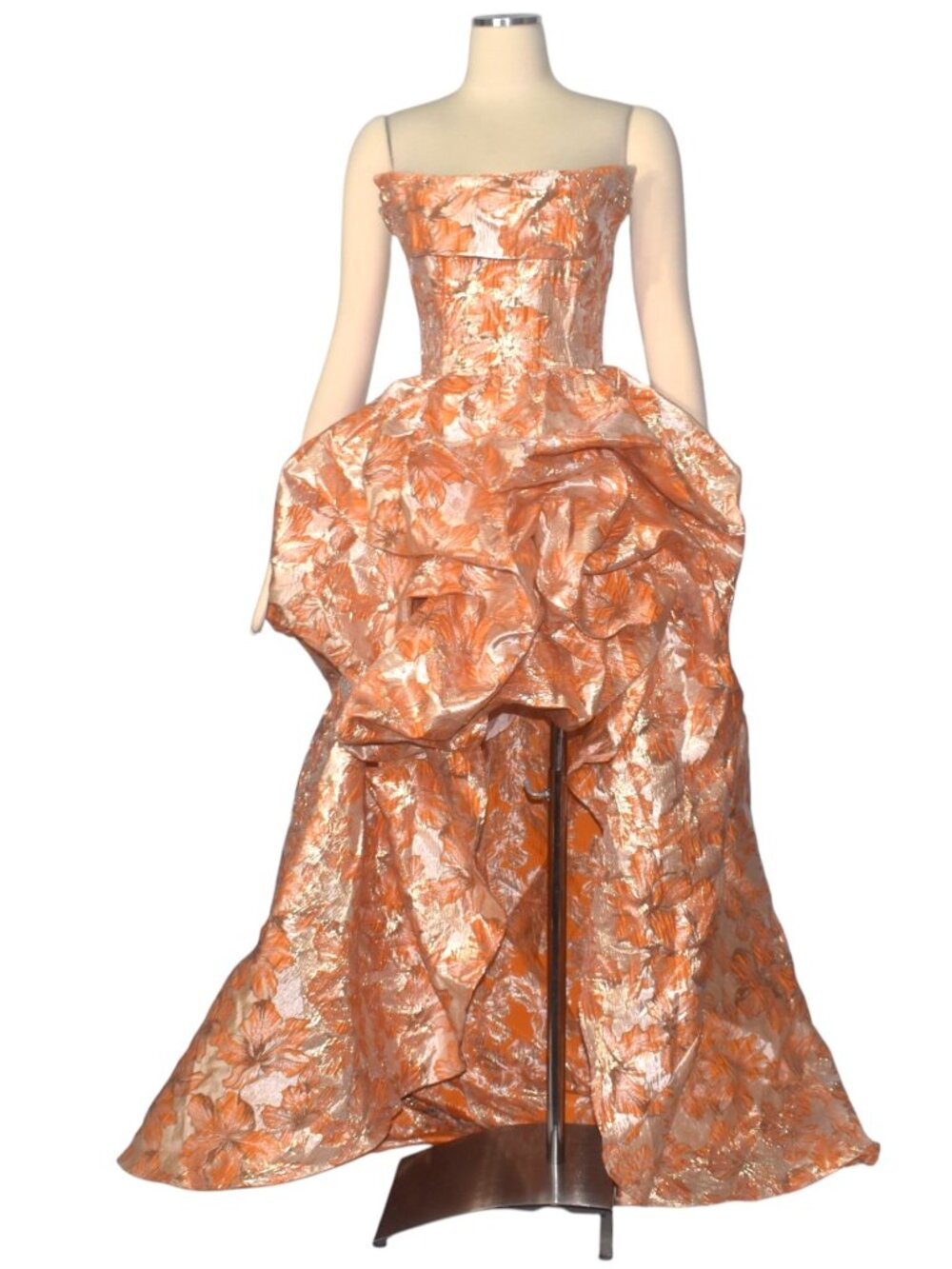 Fashion Nova Metallic Floral Strapless Pick Up Hi Low Formal Dress Retro Glam S